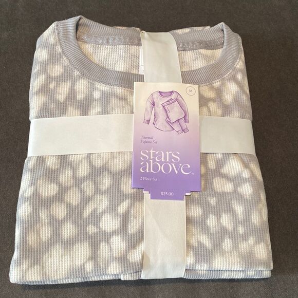 Women’s Stars Above Thermal Pajama Set Sleepwear Size M Gray & White NWT - Picture 1 of 13